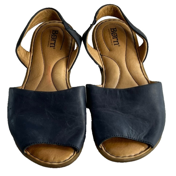 Born Trang Sandals Women's Size 8M Slingback Flat Peep-toe Cushioned Leather - Picture 1 of 9